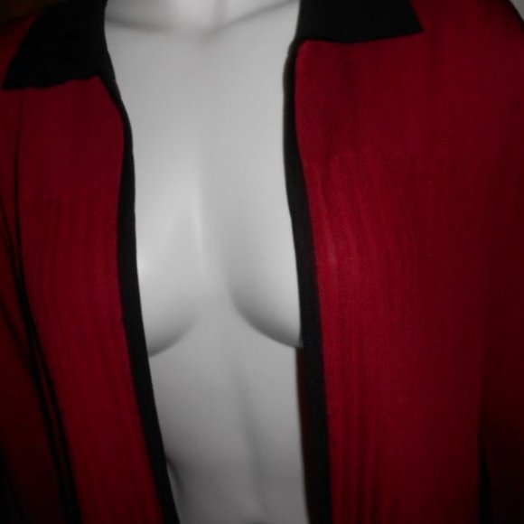 Womens Exclusively Misook Open Jacket Cardigan Brick Red Black Accents Medium - Picture 3 of 6